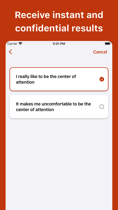 Narcissistic Personality Test Screenshots