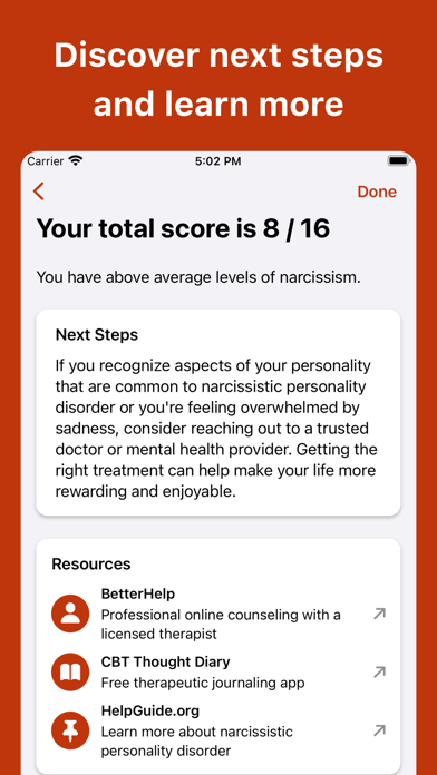 Narcissistic Personality Test Screenshots