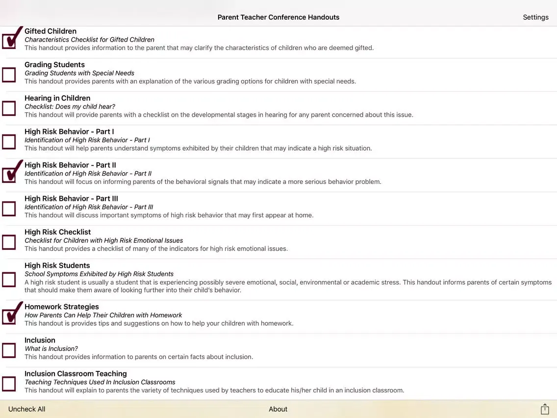 Скриншоты Parent Teacher Handouts iPad 