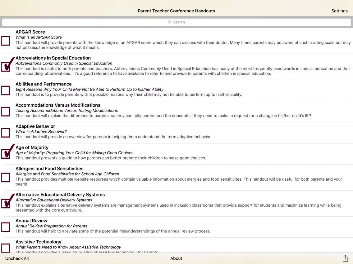 Скриншоты Parent Teacher Handouts iPad 