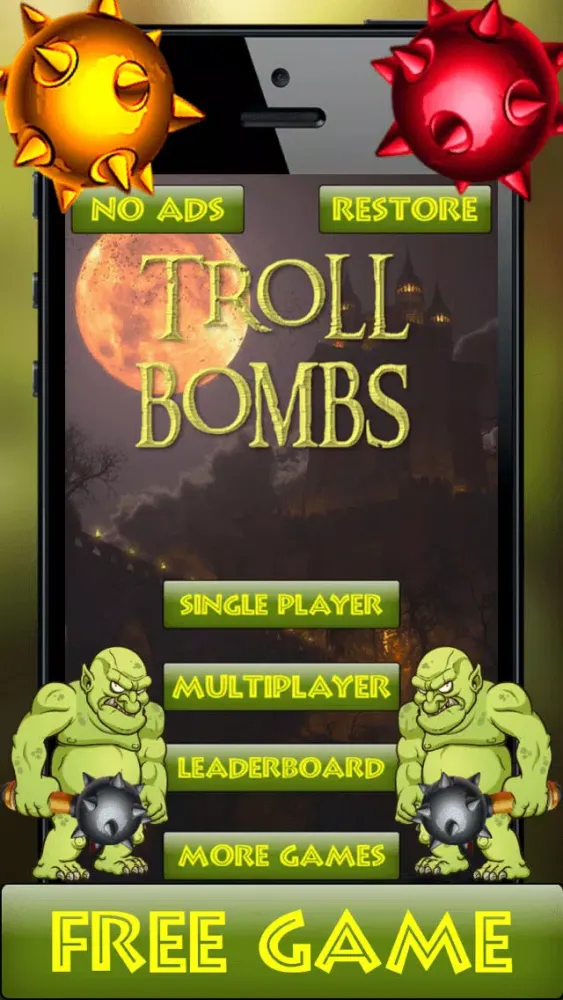 Tangkapan skrin Troll Bombs - Swipe the Spiked Balls