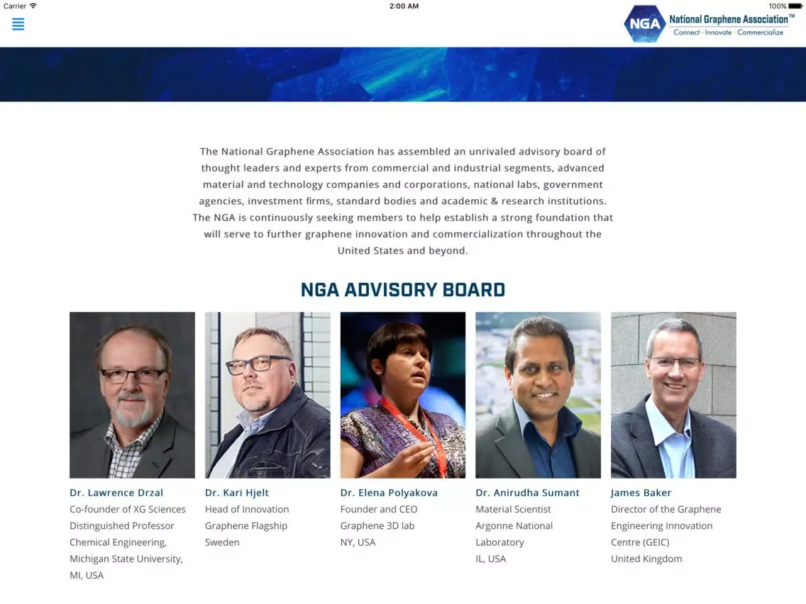 Tangkapan skrin National Graphene Association iPad 