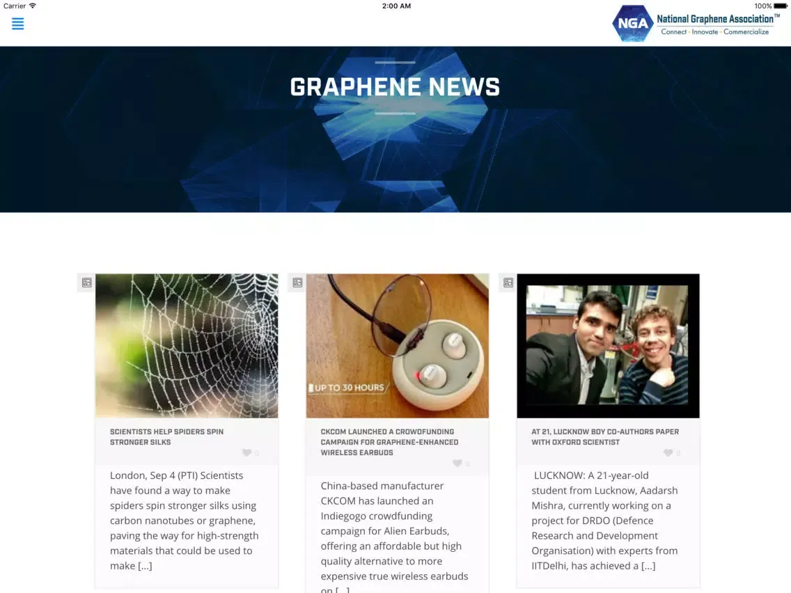 Tangkapan skrin National Graphene Association iPad 