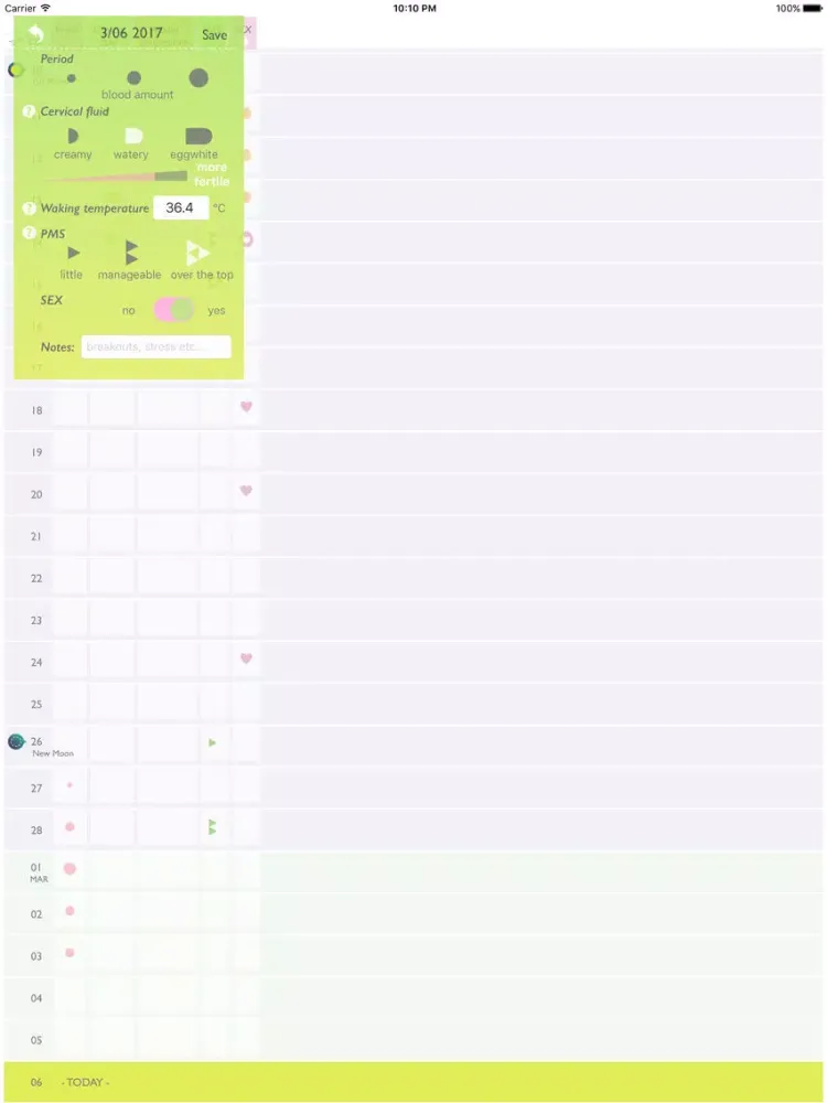 Ảnh chụp màn hình của Moon Period Tracker iPad 