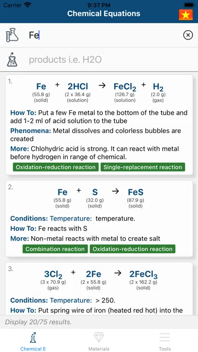 Capturas de tela do Chemical Equation