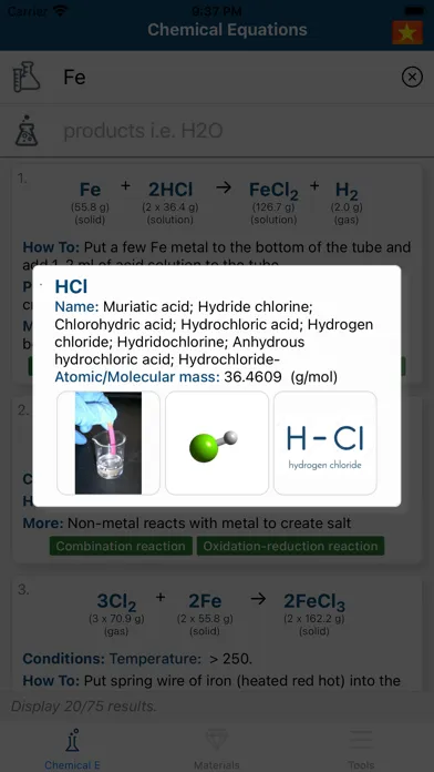 Capturas de tela do Chemical Equation
