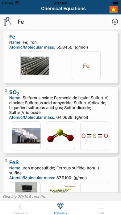 Capturas de tela do Chemical Equation