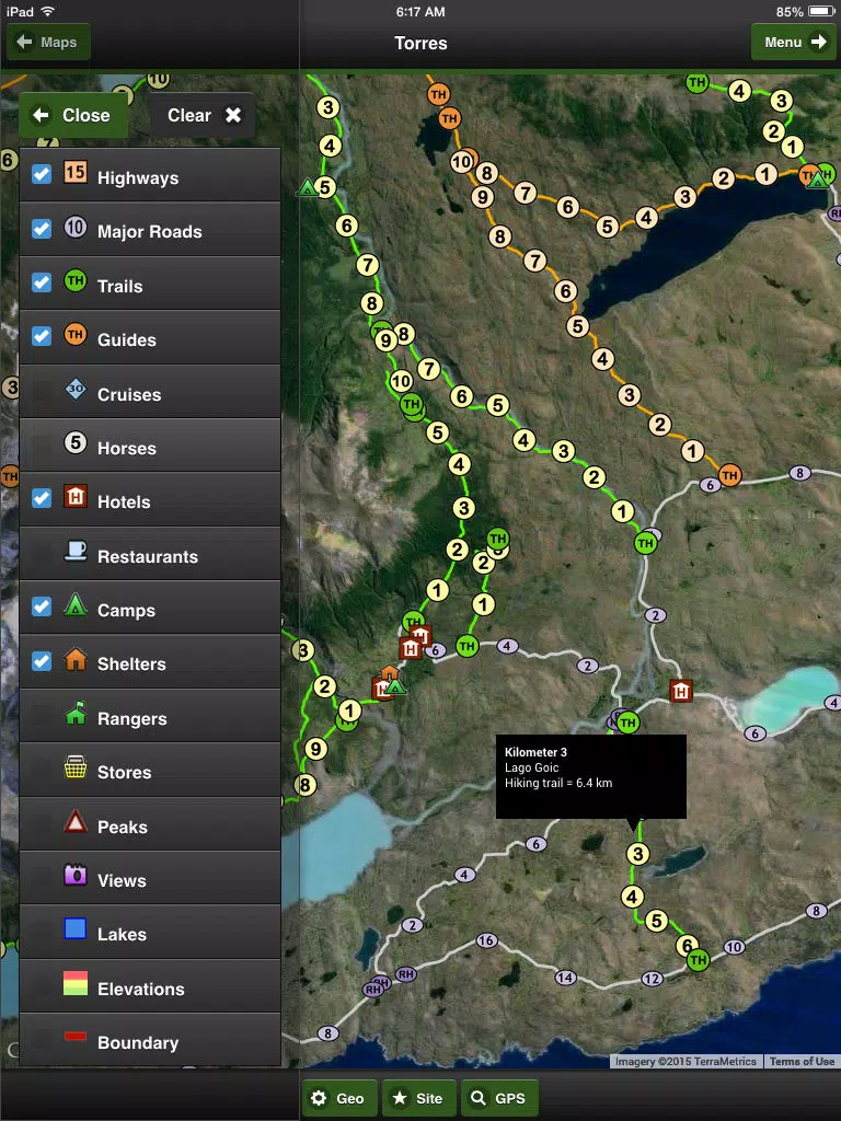 Torres del Paine Park Map iPad 应用截图