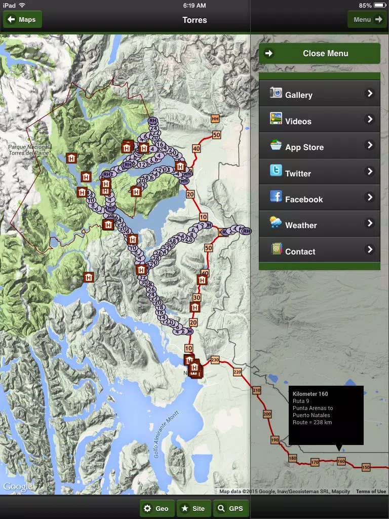 Torres del Paine Park Map iPad 应用截图