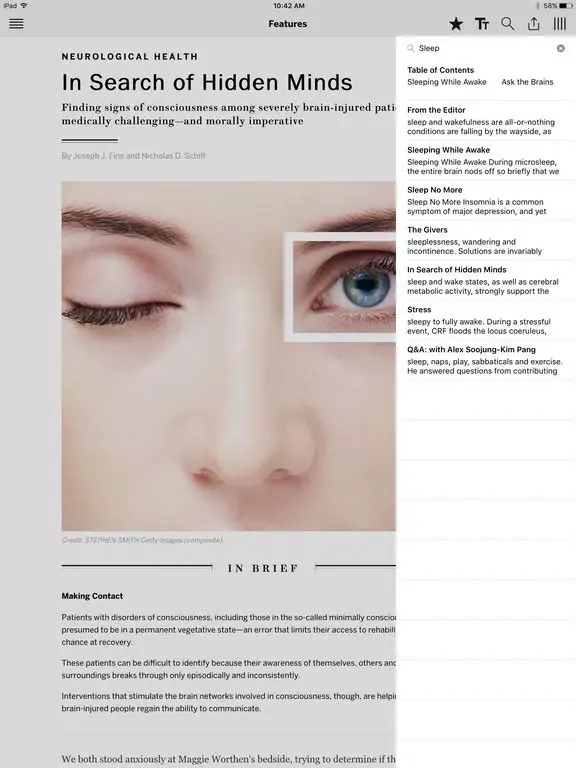 ภาพหน้าจอของ Scientific American Mind iPad 