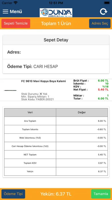 Dünya Ambalaj B2B Screenshots