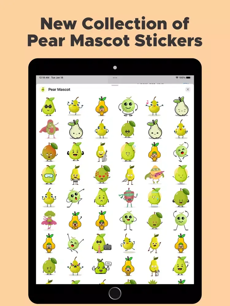 تصاویر Pear Mascot Stickers iPad 