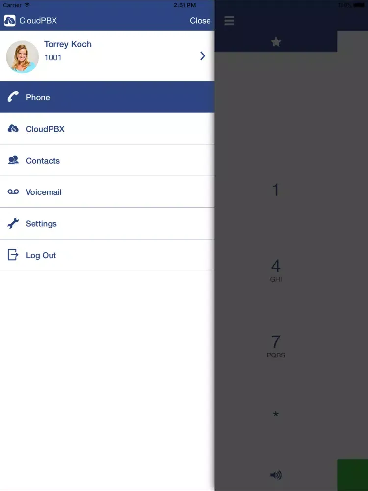 Ảnh chụp màn hình của Nayatel CloudPBX iPad 