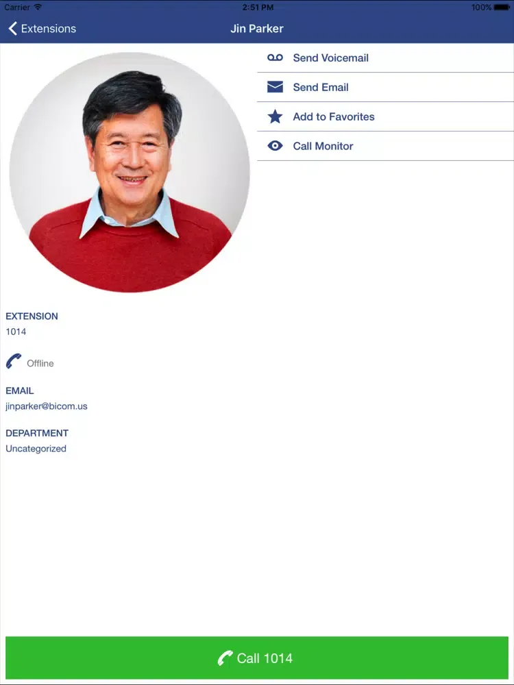 Ảnh chụp màn hình của Nayatel CloudPBX iPad 
