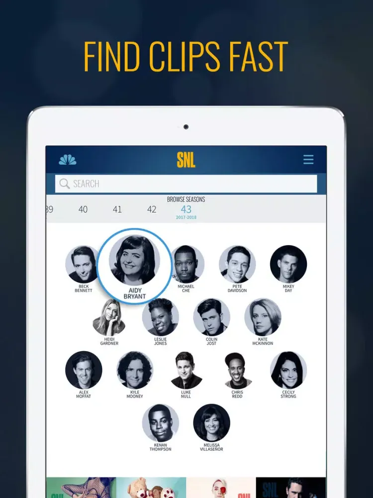 Tangkapan skrin The SNL Official App on NBC iPad 