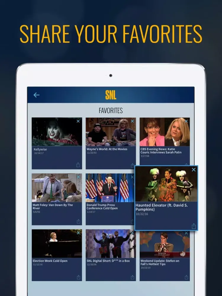 Tangkapan skrin The SNL Official App on NBC iPad 