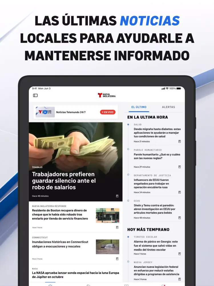 Capturas de tela do Telemundo Nueva Inglaterra
