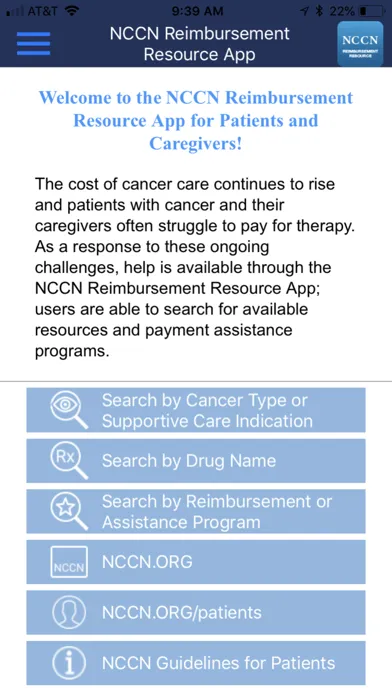 Ảnh chụp màn hình của NCCN Reimbursement Resource
