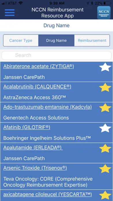 Ảnh chụp màn hình của NCCN Reimbursement Resource