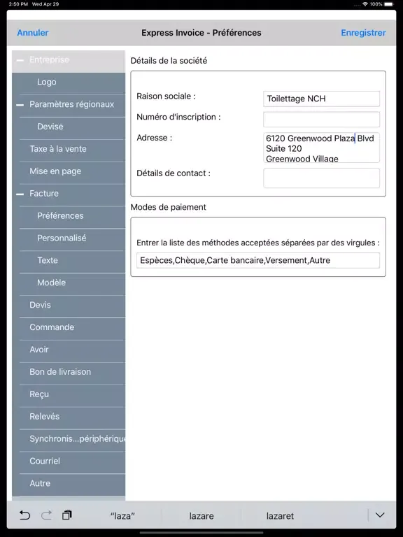 Express Invoice Français 2023 iPad  Screenshots