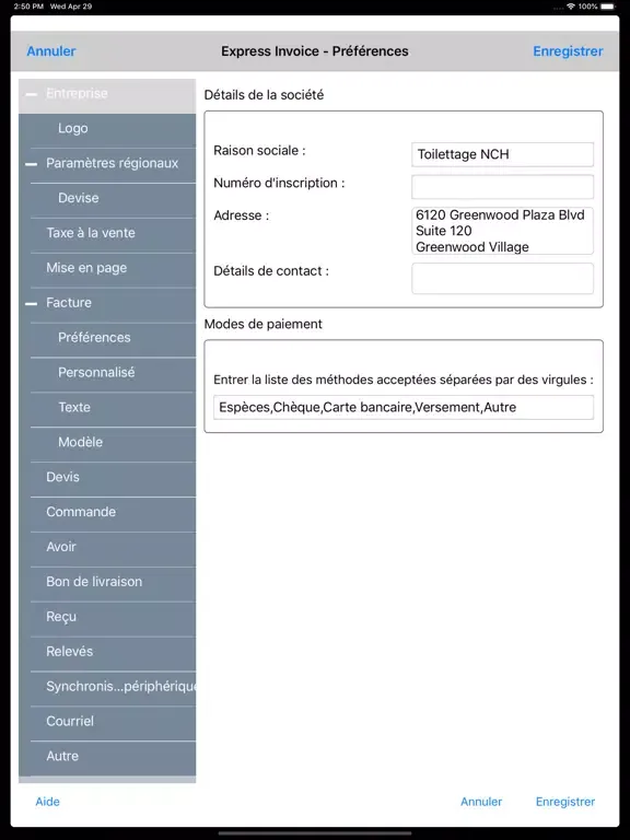 Express Invoice Français 2023 iPad  Screenshots