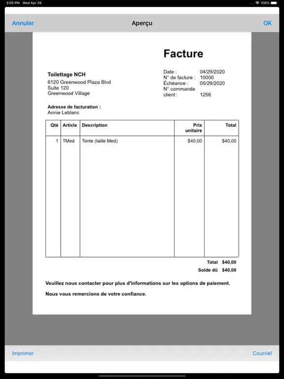 Express Invoice Français 2023 iPad  Screenshots