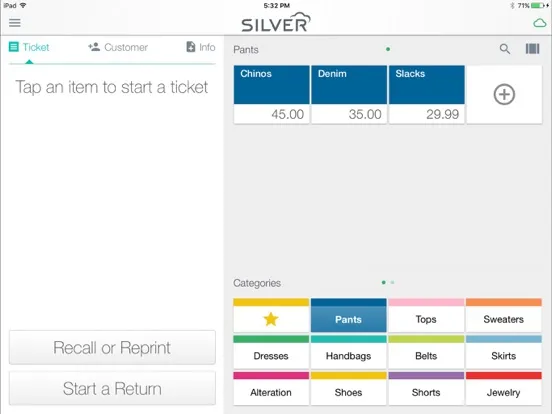 ภาพหน้าจอของ NCR Silver Point-of-Sale (POS) iPad 