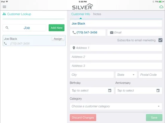 ภาพหน้าจอของ NCR Silver Point-of-Sale (POS) iPad 