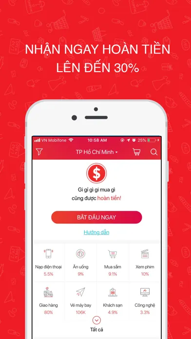 Tangkapan layar Shopiness: Hoàn tiền, Giảm Giá