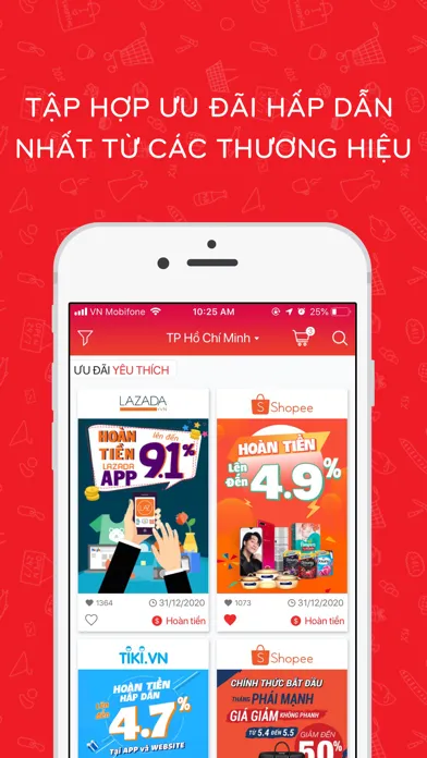 Tangkapan layar Shopiness: Hoàn tiền, Giảm Giá