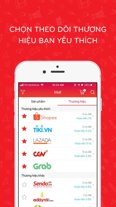 Tangkapan layar Shopiness: Hoàn tiền, Giảm Giá