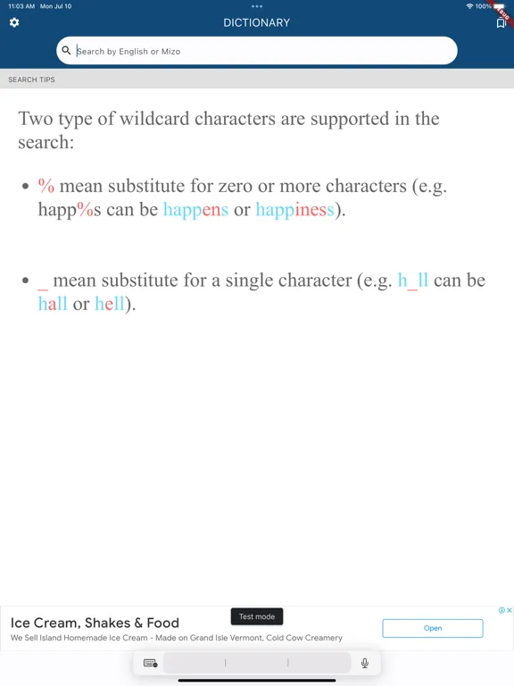 English Mizo Dictionary iPad  スクリーンショット