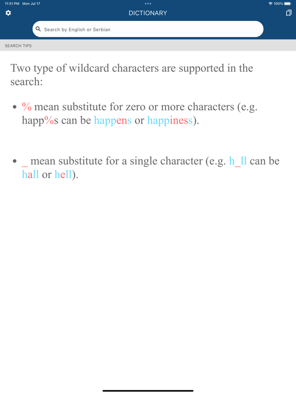 Tangkapan layar Dictionary English Serbian iPad 