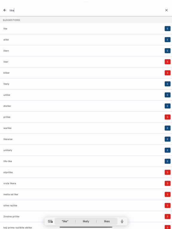 Tangkapan layar Dictionary English Serbian iPad 