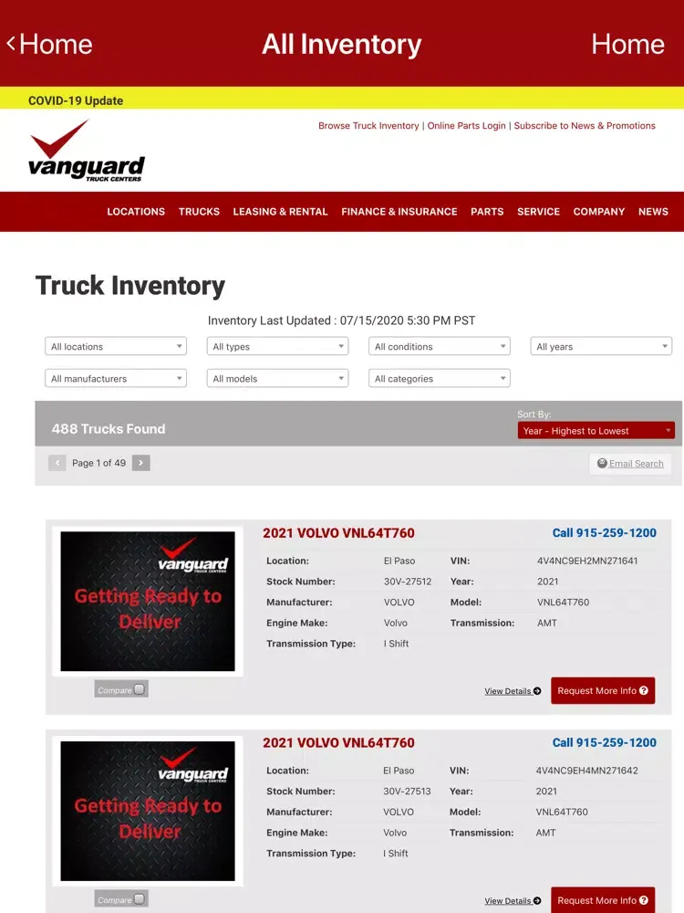 Zrzuty ekranu Vanguard Truck Centers iPad 