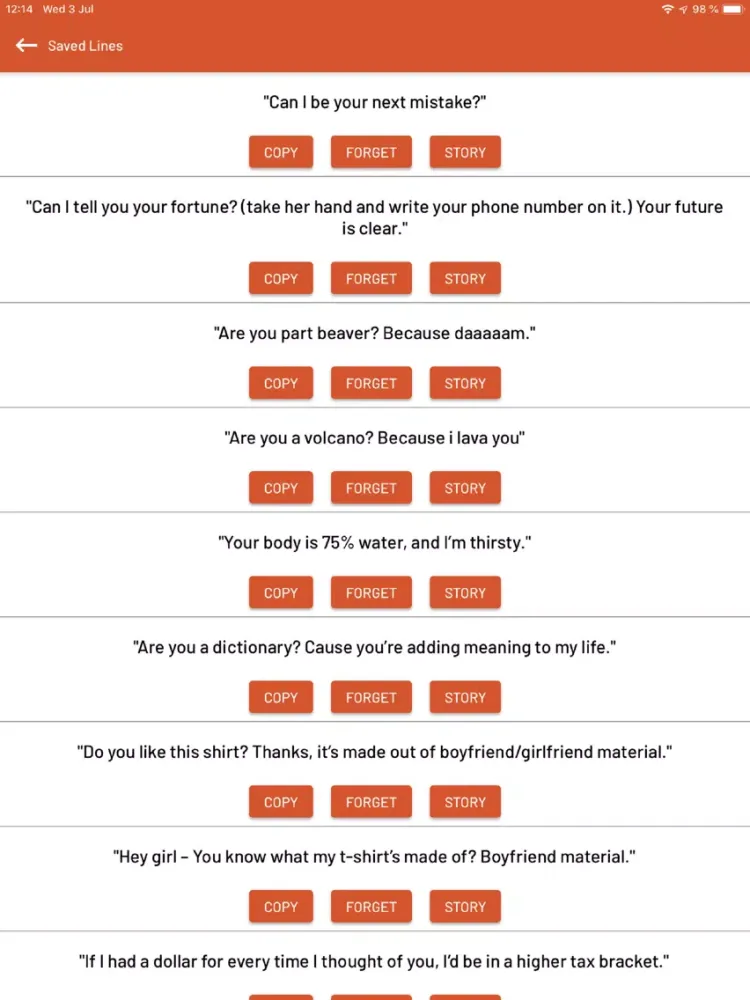 Wingman - Pick Up Lines iPad  Screenshots