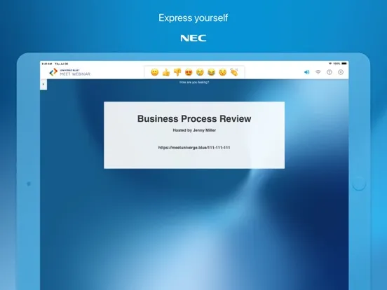 UNIVERGE BLUE™ MEET WEBINAR iPad 應用截圖