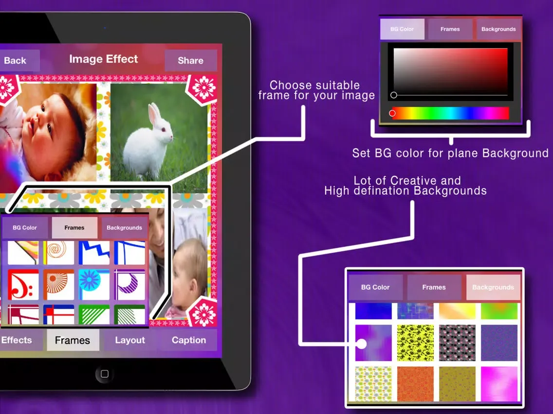 Pic Booth - Photo Collage + Picture Frame editor and borders with hd background for Facebook,instagram,Tumblr free iPad Screenshots