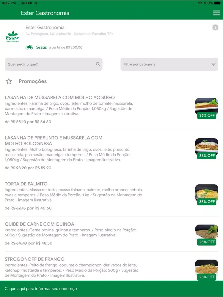 Capturas de tela do Ester Gastronomia iPad 