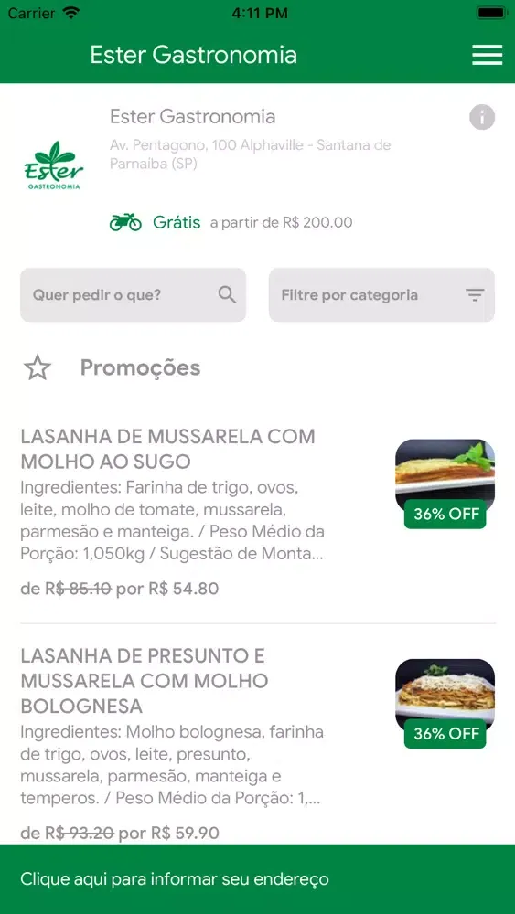 Capturas de tela do Ester Gastronomia