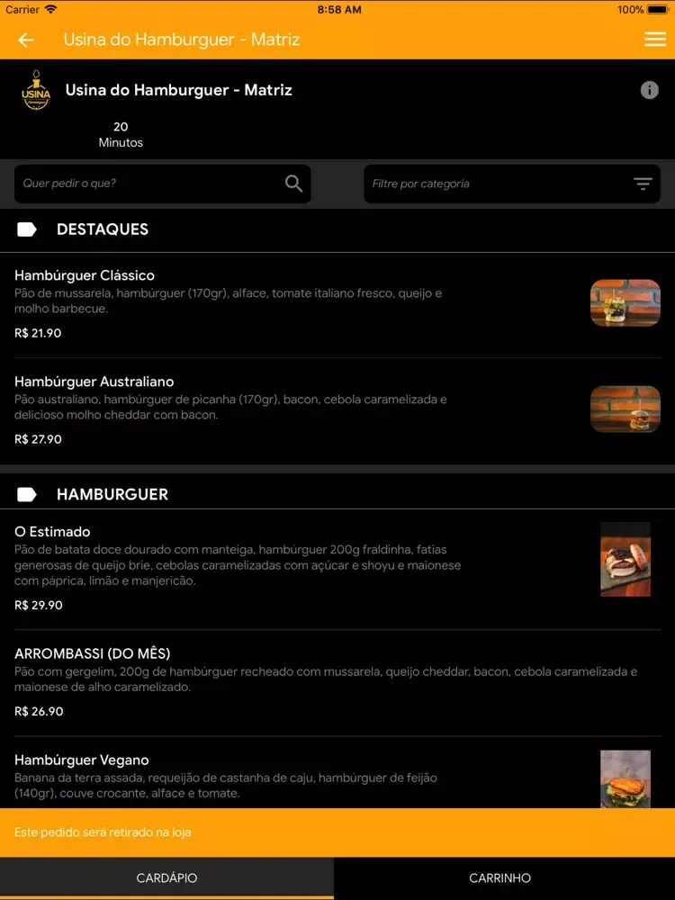 Usina do Hamburguer Delivery iPad  Ekran Görüntüleri