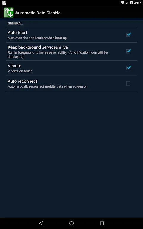 Скриншоты Automatic Data Disable