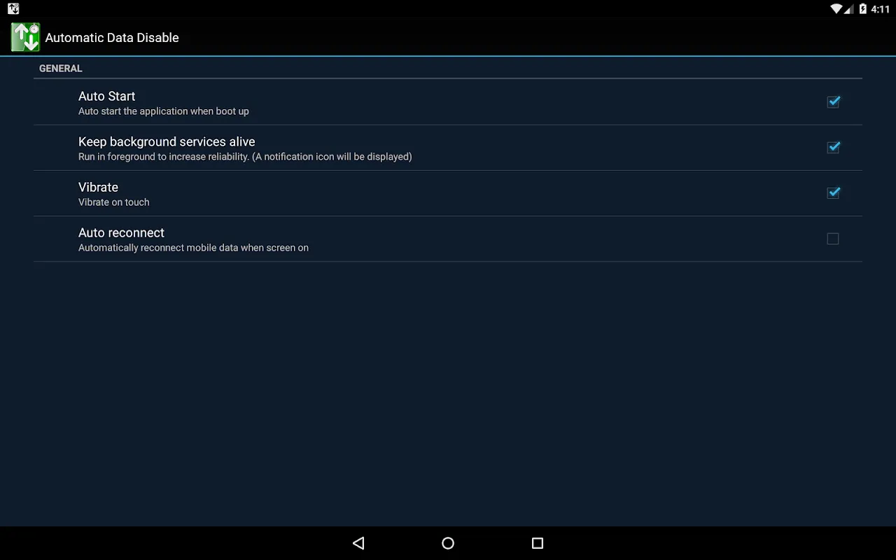 Скриншоты Automatic Data Disable