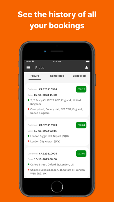 Cabcher Booking Screenshots