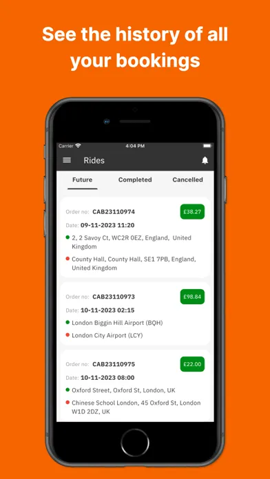 Cabcher Booking Screenshots