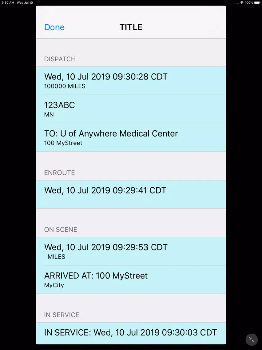 EMS Vehicle/Destination Log iPad 应用截图