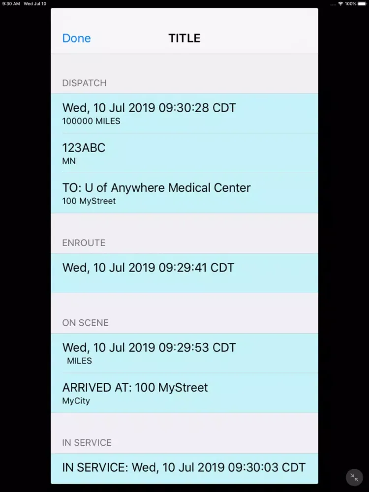 Captures d'écran de EMS Vehicle/Destination Log iPad 
