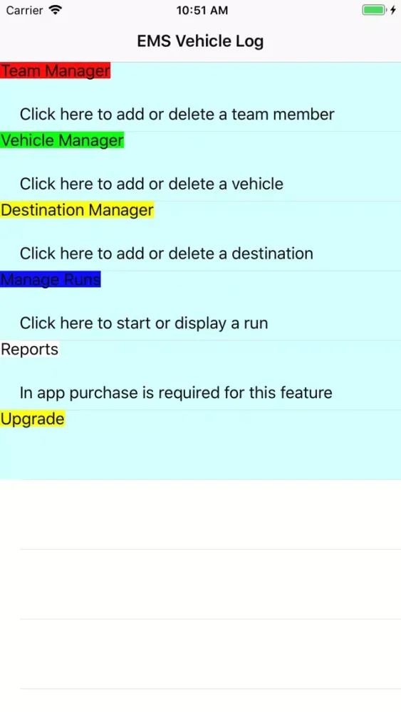 Captures d'écran de EMS Vehicle/Destination Log