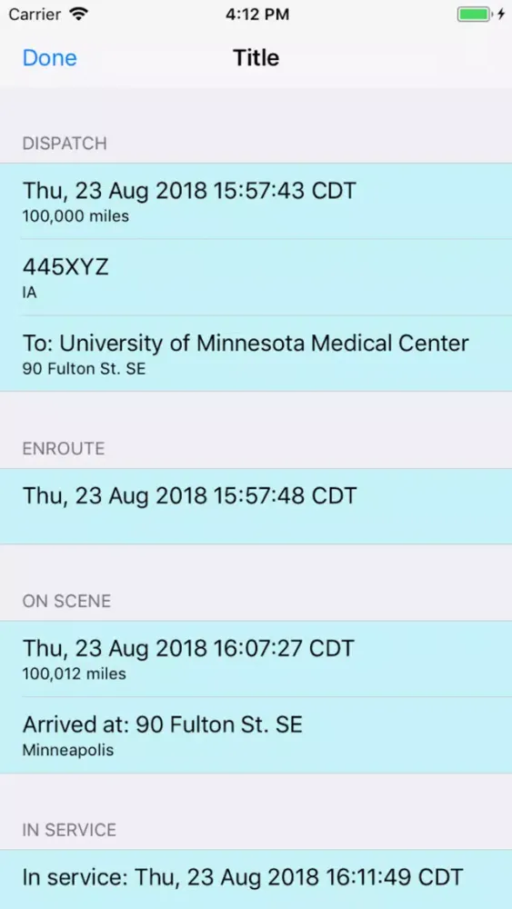 Captures d'écran de EMS Vehicle/Destination Log
