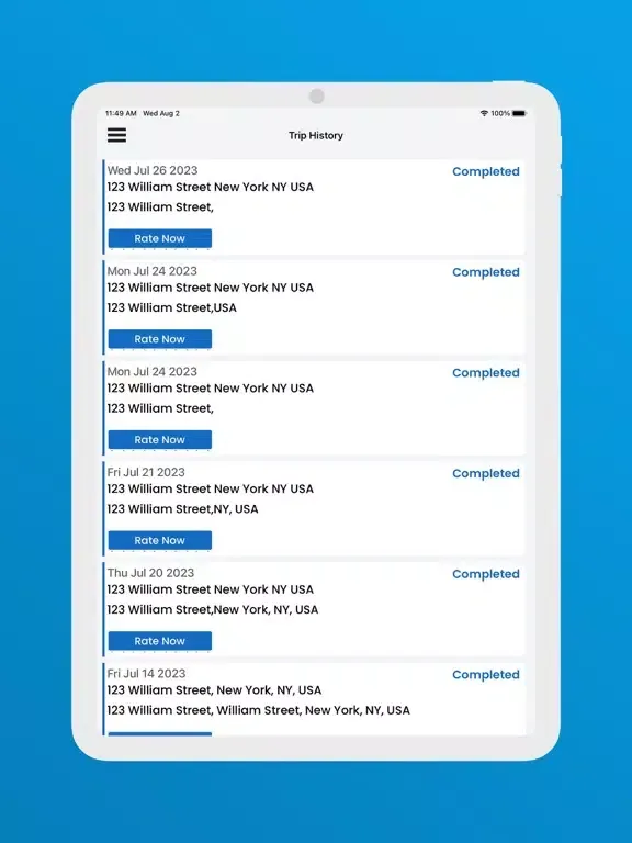 Tangkapan layar NEMT Dispatch Customer V1 iPad 